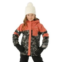 Columbia Mighty Mogul II Jacket - Girl's -Ski Equipment Discounts FW23 Columbia GirlsMightMogulIIJacket BlackAurelianDarkCoral Model1