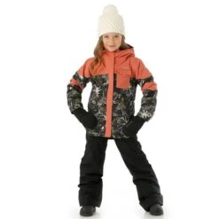 Columbia Mighty Mogul II Jacket - Girl's -Ski Equipment Discounts FW23 Columbia GirlsMightMogulIIJacket BlackAurelianDarkCoral Model2