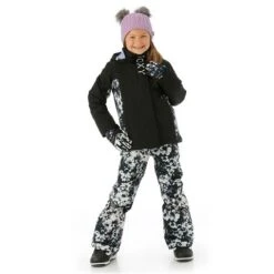 Roxy Galaxy Girl Jacket - Girl's -Ski Equipment Discounts FW23 Roxy GirlsGalaxyJacket TrueBlackBlackFlowers Model3