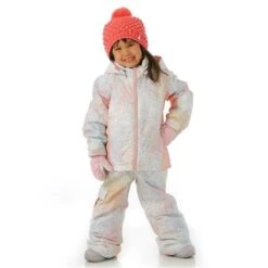 Roxy Snowy Tale Jacket - Girl's -Ski Equipment Discounts FW23 Roxy ToddlerGirlsSnowyTaleJacket BrightWhiteSplash Model2