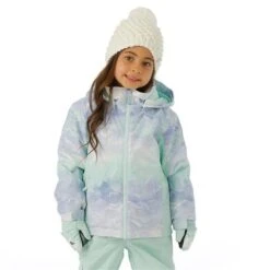 Roxy Snowy Tale Jacket - Girl's -Ski Equipment Discounts FW23 Roxy ToddlerGirlsSnowyTaleJacket FairAquaSeousRg Model1