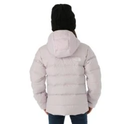 The North Face Reversible North Down Hooded Jacket - Girl's -Ski Equipment Discounts FW23 TNF GirlsReversibleNorthDownHoodedJacket LavendarFog Model3