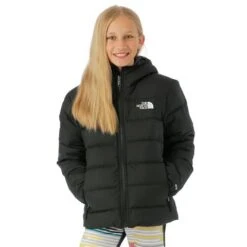 The North Face Reversible North Down Hooded Jacket - Girl's -Ski Equipment Discounts FW23 TNF ReversibleNorthDownHoodedJacket Black Model1