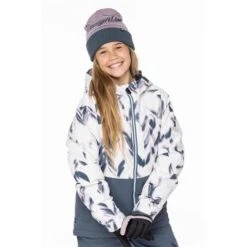 686 Athena Insulated Jacket - Girl's 17 686 Athena Insulated Jacket - Girl's -Ski Equipment Discounts fw23 686 girlsathenainsulatedjacket whiteherringbonecolorblock 1