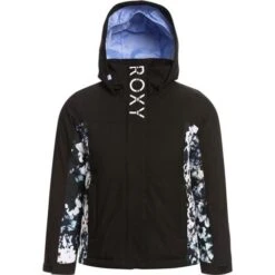 Roxy Galaxy Girl Jacket - Girl's -Ski Equipment Discounts fw23 roxy girlsgalaxyjacket trueblackblackflowers 1