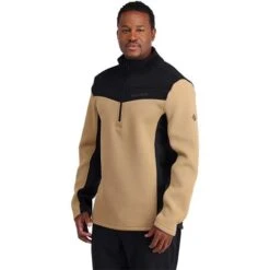 Spyder Encore Half Zip Fleece Jacket - Men's -Ski Equipment Discounts fw23 spyder mensencorehalfzipfleecejacket blacktannin 1