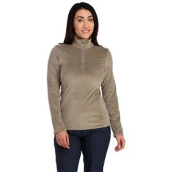Spyder Shimmer Bug Zip T-Neck - Women's - 2023 Model -Ski Equipment Discounts fw23 spyder womensshimmerbugziptneck cashmere 1